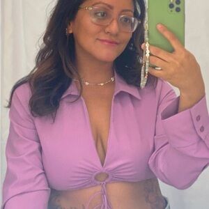 Zara Lilac Tie-Front Crop Button-Down Shirt